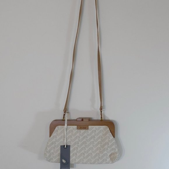 abbacino Clutch/Shoulderbag Purse Handbag Leather Wood NWT - Picture 1 of 11